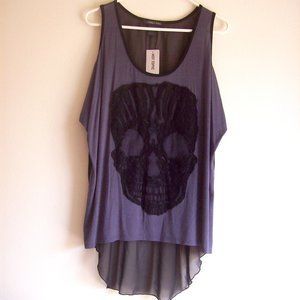 Hot Topic Lace/Sheer Cold Shoulder Skull Top SZ-LG